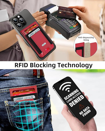 For Magsafe Wallet Stand, Strongest Magnetic Wallet for iPhone 17/16/15/14/13/12 Series, Magnetic Card Holder with Adjustable Stand, ID Window, 10 Cards Holder, Vegan Leather, RFID Blocking, Red