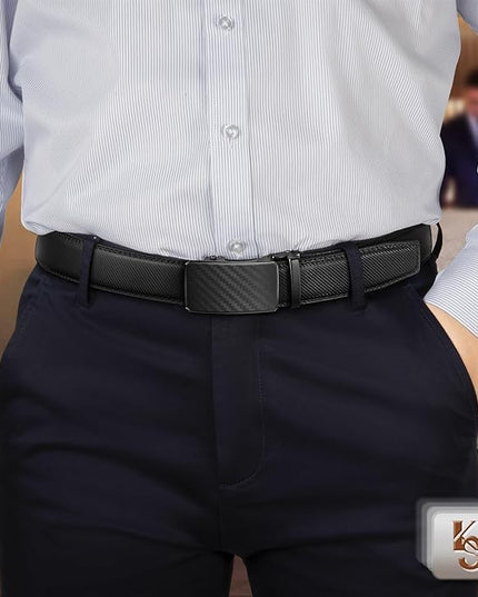 KEMISANT Men Belt 2 Pack, Leather Ratchet Belt Easy Click Slide For Men 1 3/8",Cut for Fit