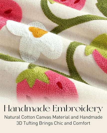 Embroidery Canvas Tote Bag for Women - Reusable Totes with Pocket & Buckle Aesthetic Cute Grocery Shoulder Bag
