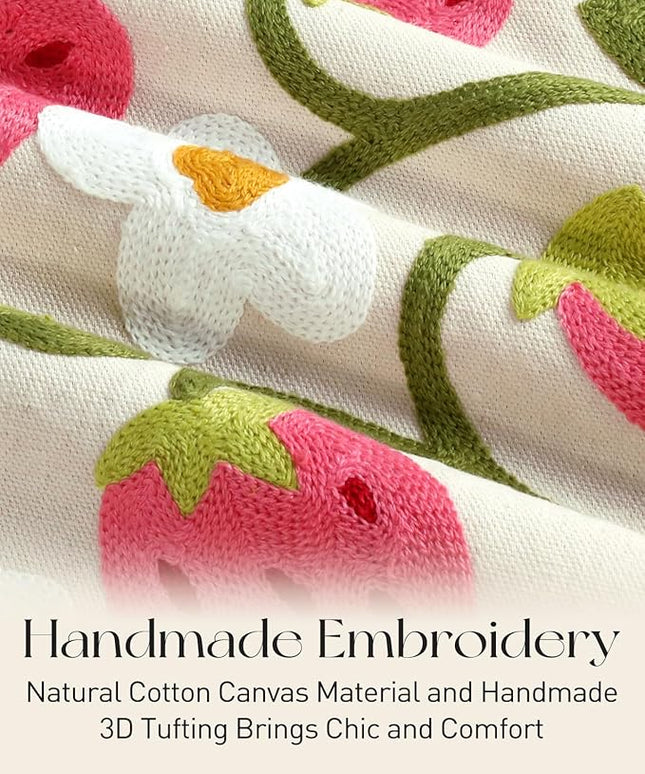 Embroidery Canvas Tote Bag for Women - Reusable Totes with Pocket & Buckle Aesthetic Cute Grocery Shoulder Bag