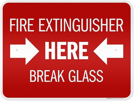 Fire Extinguisher Here Break Glass Sign, 18x24 Inches, 3M EGP Reflective .080 Aluminum, Fade Resistant, Made in USA by My Sign Center