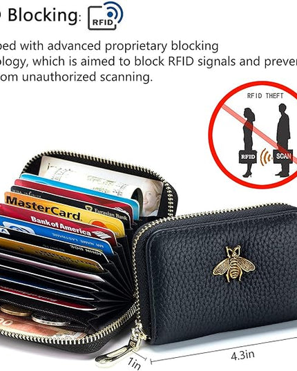 imeetu RFID Credit Card Holder, Small Leather Zipper Card Case Wallet for Women