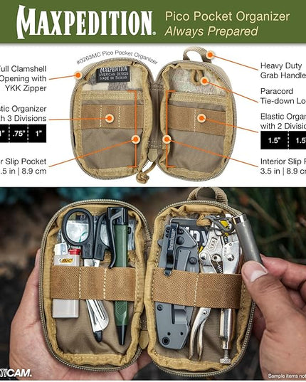 MAXPEDITION Pico Pocket Organizer, Ultra Compact EDC Gear Pouch, Tactical Utility Pouch for Everyday Carry, Tools, Gadgets, Outdoor First-Aid Kit, Survival