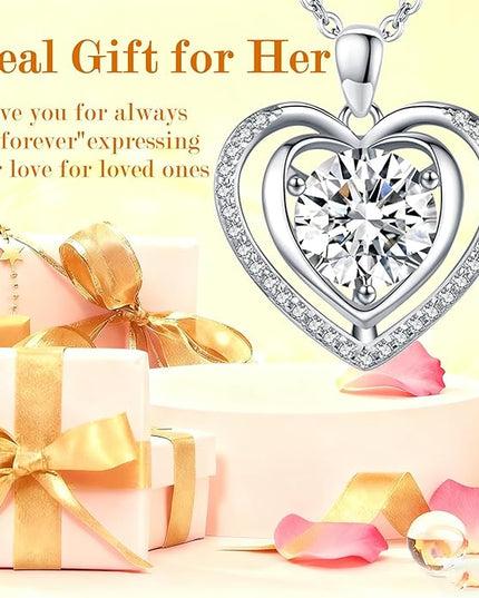 Heart Pendant Necklace for Women Gift for Wife Moissanite 1-3Carats Silver Pendant Jewelry Wedding Anniversary Birthday Valentines Gift for Her Engagements Christmas Mothers Day for Mom Daughter Girlfriend