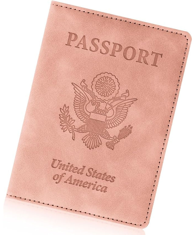 Passport Holder for Travel Essentials,RFID Blocking Passport Cover Wallet Card Case for Women and Men (Light Pink)