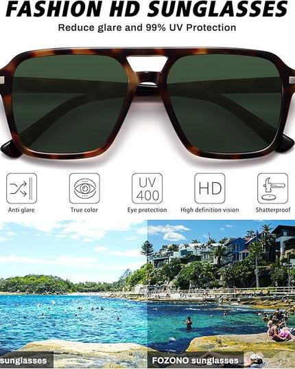 Retro Aviator Sunglasses for Women Men Trendy Classic Square 70s 80s 90s Vintage Shades Double Bridge Aviators FZN813