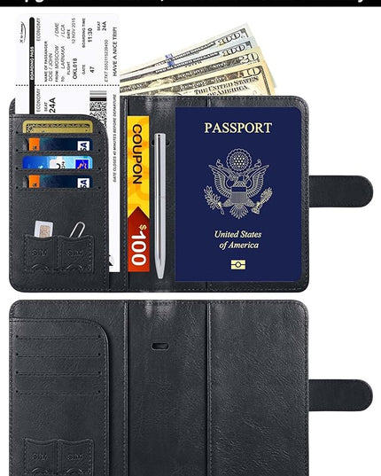 Passport Holder Cover Wallet Travel Essentials Leather Rfid Blocking Case Vacation Luggage Must Haves Travel Accessories for Men Women (120#Black)