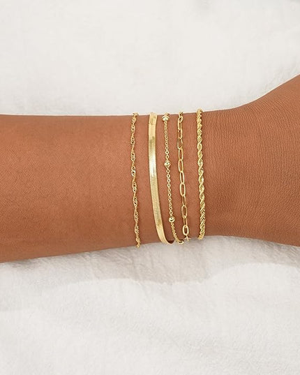 BERISO Gold Bracelets for Women, Elegant Adjustable 14K Gold Plated Bracelet for Women, Trendy Minimalist Dainty Gold Bracelet for Everyday Wear