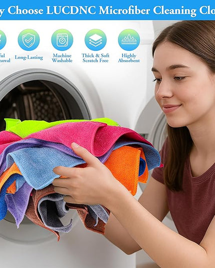 Microfiber Cleaning Cloths 16 Pack 8 Color Cleaning Rags for Housekeeping Home Kitchen Bathroom Car,11.5"X11.5" Soft Lint Free Wet and Dry Use Dusting Cleaning Supplies Towels