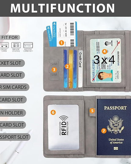 Melsbrinna RFID Passport Holder for Travel, Unisex Adults, Grey, PU Leather, RFID Protected, Passport Cover