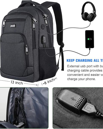 Paude Backpack for Men and Women,School Backpack for Teens,15.6 inch Laptop Backpack with USB Charging port for Business College Travel