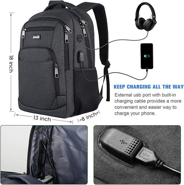 Paude Backpack for Men and Women,School Backpack for Teens,15.6 inch Laptop Backpack with USB Charging port for Business College Travel