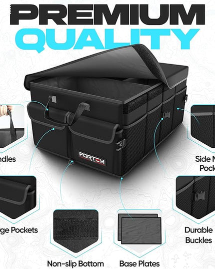 FORTEM Trunk Organizer For SUV Car Trunk Organizer, Foldable Storage, Car Accessories for Women Men, Collapsible Bag, Perfect Christmas Gifts, 600D Oxford, Non Slip Bottom, Straps, Soft Cover (50L)