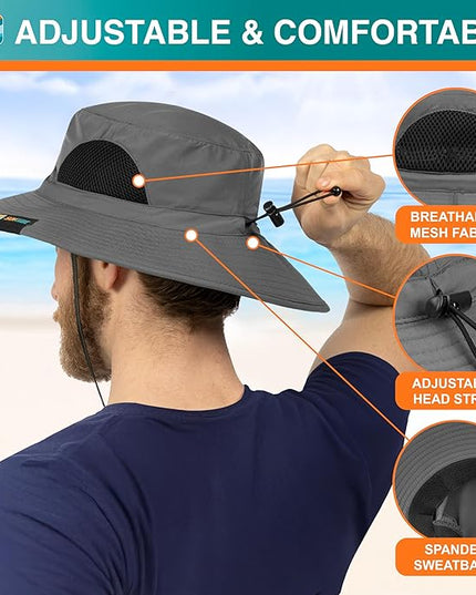 SUN CUBE Wide Brim Sun Hat Men Women, Fishing Hats Sun UV Protection, Mens Hiking Bucket Hat Safari Beach Boonie, UPF 50+