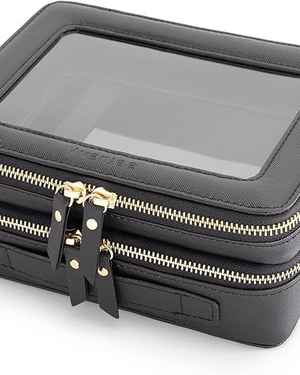 Aveniee Clear Makeup Bags,Double Layer Cosmetic Bags with Separate Brush Compartment,Large Travel Toiletry Bag Cosmetic Case,Travel Accessories Organizer for Women,2 Layers,Black