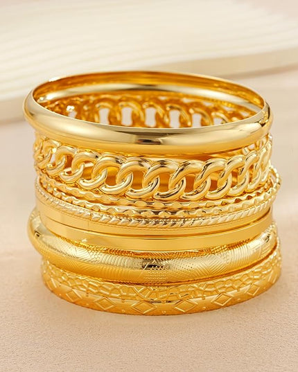 ÌF ME Gold Bangle Bracelets for Women, Indian Bangles Stackable Set, Multi Layer Textured 14K Gold Plated Chunky Bracelets Boho Jewelrys Set