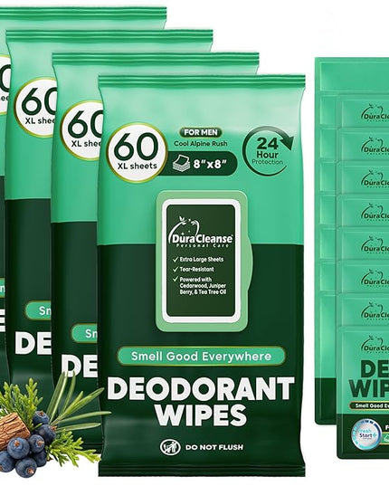 Deodorant Wipes for Men - Freshening Body Towelettes for Post-Workout, Travel, and Daily Deodorizing - On-the-Go Fresh Scent Cleansing Wipes, 240 Count (4 Pack)