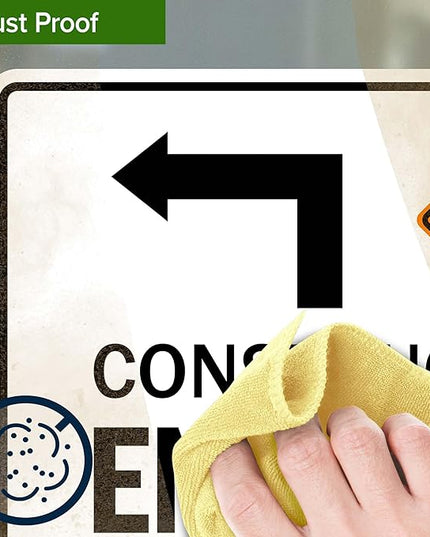 Slow Down Construction Entrance Ahead With Left Arrow Sign, 10x7 Inches, 4 Mil Vinyl Decal Stickers Weather Resistant, Made in USA by My Sign Center