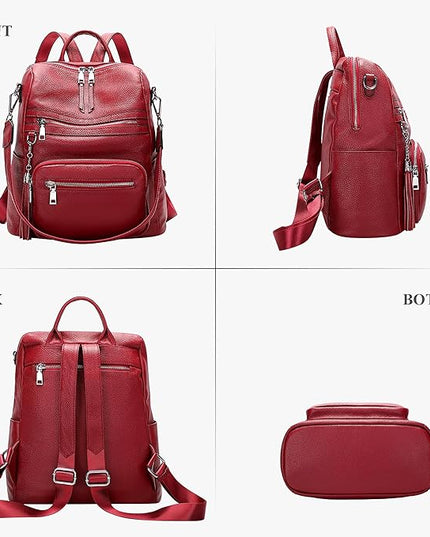 ALTOSY Genuine Leather Backpack Purse for Women Large Shoulder Bag With Laptop Compartment Multiple Pockets(S106 Red)