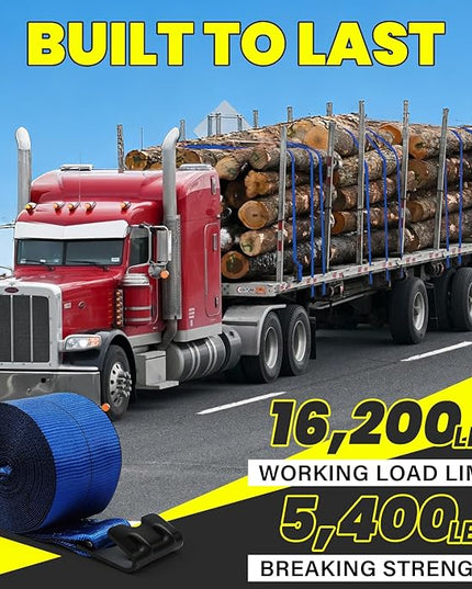 4'' x30' Winch Straps with Flat Hooks, Heavy Duty Trailer Winch Straps, 16,200 lbs Breaking Strength Flatbed Straps, 4in x 30ft Cargo Control for Flatbed Trailer, Truck, Utility Trailer (10 Pack)