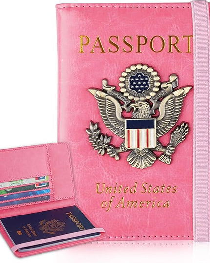 Passport Holder Cover Travel Wallet RFID Blocking Passport Wallets Family Organization Personalized Wallet Case for Men and Women Travel Must Haves (Pink)