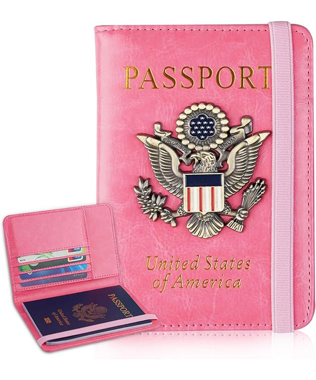 Passport Holder Cover Travel Wallet RFID Blocking Passport Wallets Family Organization Personalized Wallet Case for Men and Women Travel Must Haves (Pink)