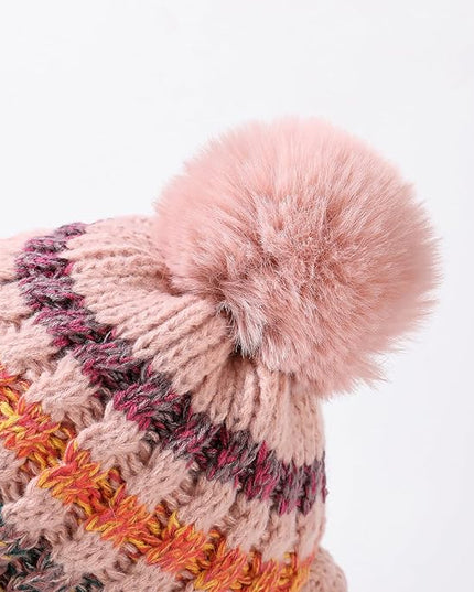 HUAMULAN Women Winter Beanie Hats One Piece Fleece Lined Knit Balaclavas Mask Set Skull Neck Circle Scarf Ski Snow Hat Pompom