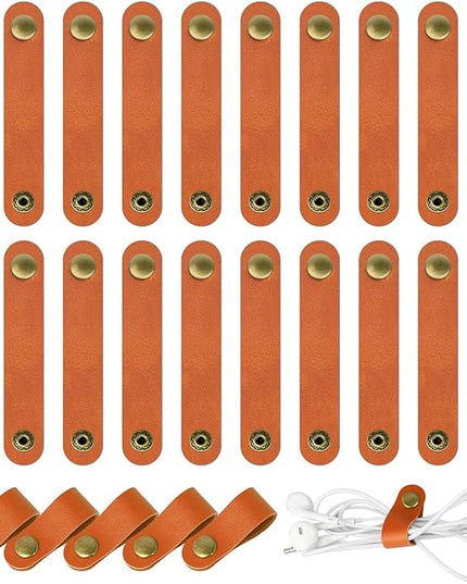 20 Pcs Leather Cord Organizer - Brown Leather Cord Ties for Charging Cords, Reusable Charging Cable Organizers