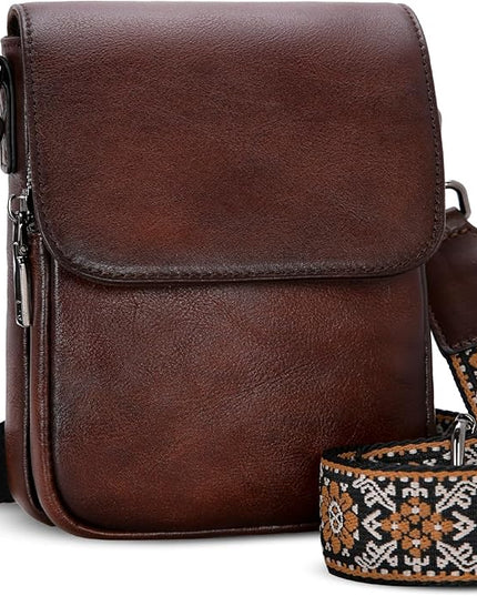 HESHE Leather Small Crossbody Bags for Women RFID Blocking Cell Phone Purse Anti-Theft Travel Bag with wide Straps