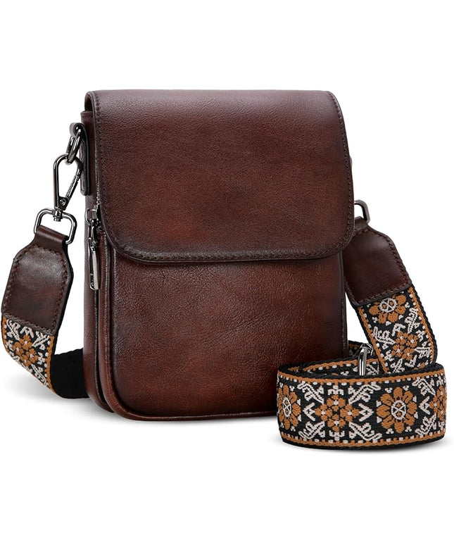HESHE Leather Small Crossbody Bags for Women RFID Blocking Cell Phone Purse Anti-Theft Travel Bag with wide Straps