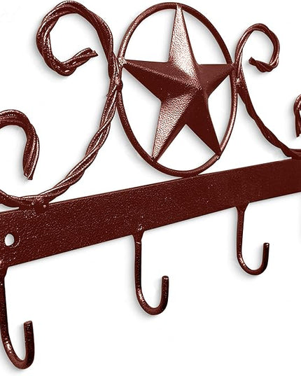 EcoRise Brown Texas Country Western Key Holder - Rustic Wall Décor Key Hanger for Home, Vintage Metal Key Hangers for Wall, Star Key Rack Hook Wall Holders, Multiple Hooks for Keys (Brown)