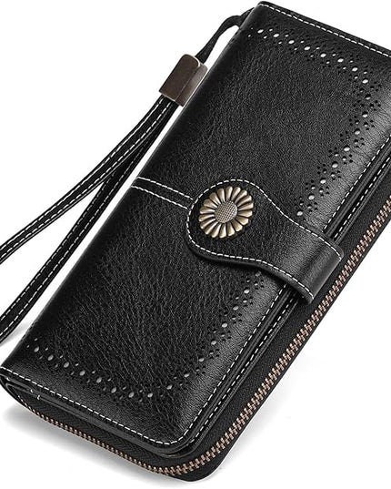 SENDEFN Wallet for Women RFID Blocking Leather Clutch Long Purse Large Capacity Credit Card Holder Wristlet