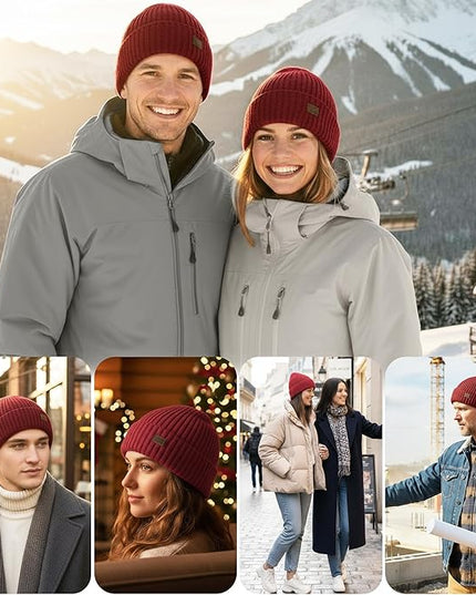 Merino Wool Beanie Hat for Men Women - Thermal Knitted Winter Hat for Large Heads Hiking Running Cap Wrap for Cold Weather
