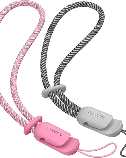 SURPHY 2 Pack Phone Lanyard for Cellphone Case, Phone Wrist Strap for Case, Cellphone Strap with 2-Color Braided, Charm Wrist Lanyard for Women and Men, Rose Pink & Gray