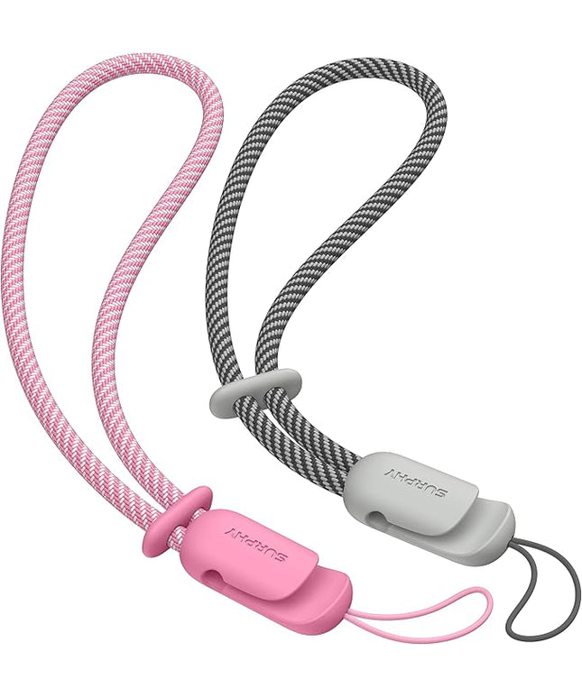SURPHY 2 Pack Phone Lanyard for Cellphone Case, Phone Wrist Strap for Case, Cellphone Strap with 2-Color Braided, Charm Wrist Lanyard for Women and Men, Rose Pink & Gray
