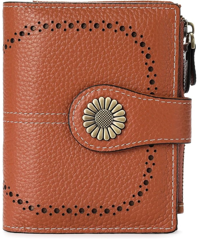 SENDEFN Small Womens Wallet Leather Bifold Card Holder RFID Blocking with Zipper Coin Pocket