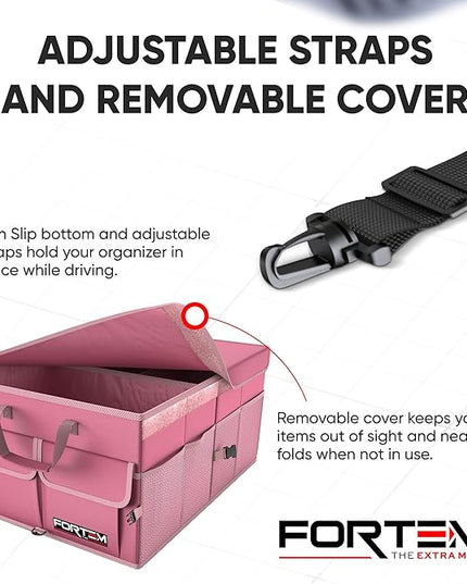 FORTEM Trunk Organizer For SUV Car Trunk Organizer, Foldable Storage, Car Accessories for Women Men, Collapsible Bag, Perfect Christmas Gifts, 600D Oxford, Non Slip Bottom, Straps, Soft Cover (65L)