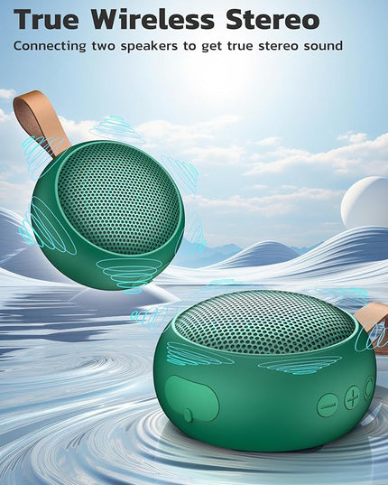 IPX7 Waterproof Shower Portable Bluetooth Speaker, Small Speaker Wireless Bluetooth with Loud Sound, Support TF Care/Built-in Mic- for Carabiner, Beach, Camping, Hiking, Pool, Great Gift (Green)