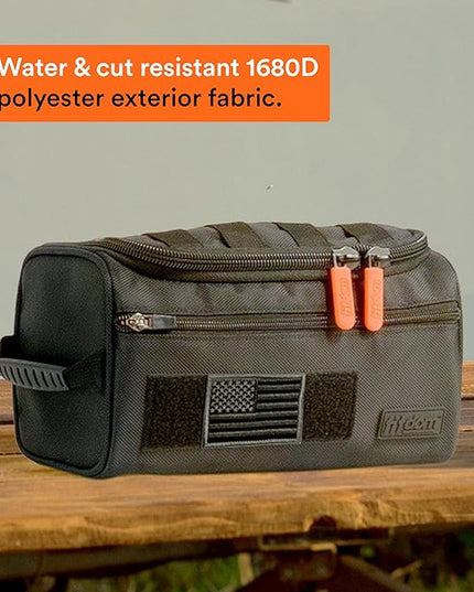Fitdom Hanging Toiletry Bag Tactical Dopp Kit Case For Men. Perfect For Travel & Storage. Fits Large & Small Cosmetic, Clipper, Toothbrush, Shaving & Shower Care. Best Overnight Organizer