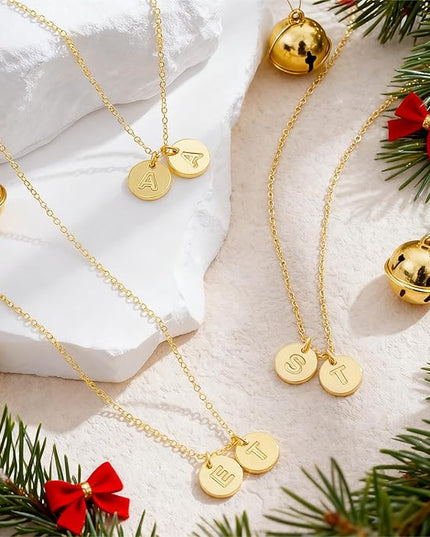 Turandoss Christmas Gifts for Grandkids - Dainty 14K Gold Plated Layered Two Letter A-Z Stack Disc Initial Necklace Trendy Birthday Personalized Gifts for Women Teen Girls Jewelry