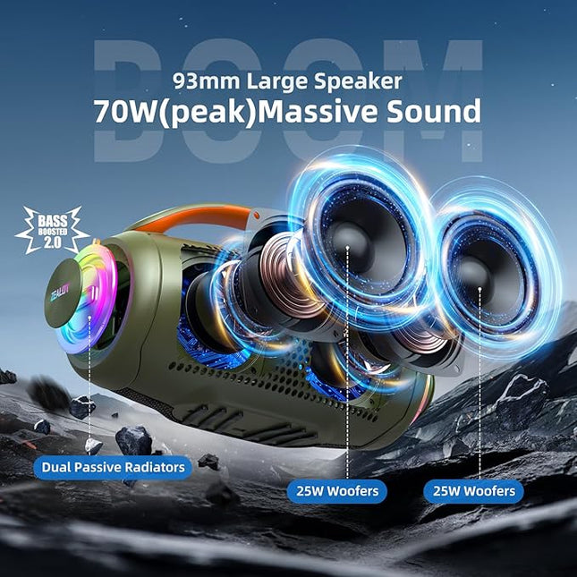 ZEALOT P11 Bluetooth Speaker, 80W Peak Wireless Stereo, Ultra Lightweight Portable Design and IPX6 Waterproof, Customize EQ for Outdoor/Camping/Beach/Travel (camo)