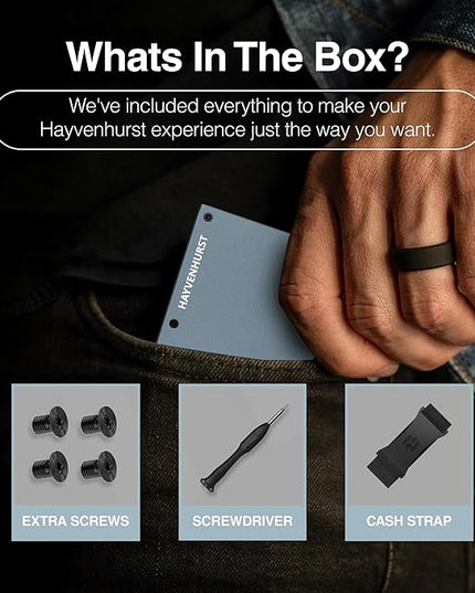 Hayvenhurst Wallet For Men - Reinvented Design Men's Wallet - Slim, Minimalistic & Seamless, Blocks RFID Scanners with a Cash Strap (Grey)