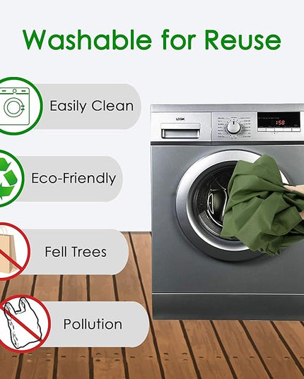 BeeGreen Green Reusable Grocery Bags Wholesale Green Reusable Kitchen Bags Bulk Foldable-Machine Washable with Zipper Storage Pouch 10 Packs