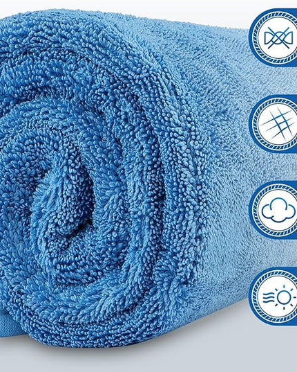 HOMEXCEL Professional Car Drying Towel (36"x 24") with Twisted-Loop Technology, 1200GSM for a Streak-Free Finish – Microfiber Towels for Cars, Trucks, SUVs, RVs and Motorcycles, Blue