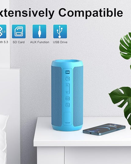 Ortizan Wireless Portable Bluetooth Speaker, IPX7 Waterproof, Dustproof and Rustproof, Powerful 24W Sound, Enhanced Bass, 30-Hour Battery, 360° Party Light, and Stereo Pairing (BT 5.3), Gifts - Blue