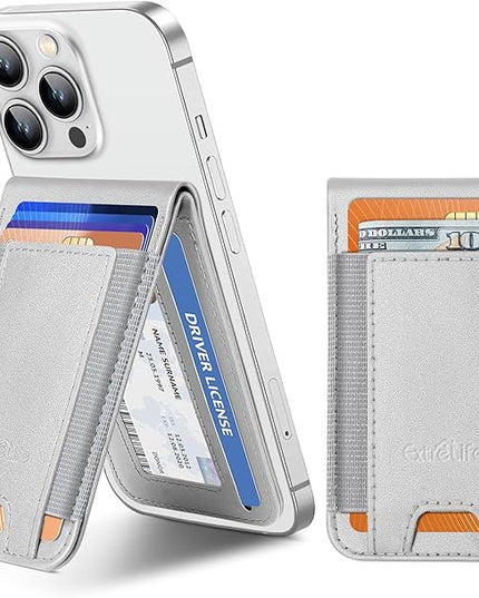 Phone Wallet Stick On, Upgraded Phone Wallet with Adjustable Stand, Open ID Window, 8-Card Holder, Stronger 3M Adhesive Credit Card Holder for Back of Phone Case, iPhone, Samsung and Android, Gray