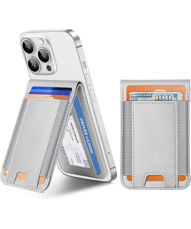 Phone Wallet Stick On, Upgraded Phone Wallet with Adjustable Stand, Open ID Window, 8-Card Holder, Stronger 3M Adhesive Credit Card Holder for Back of Phone Case, iPhone, Samsung and Android, Gray