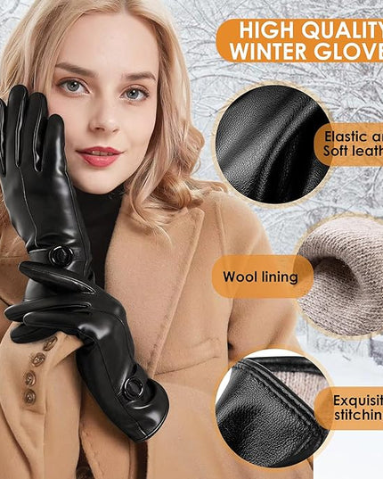Dsane Womens Winter Leather Gloves Touchscreen Texting Warm Driving Lambskin Gloves for Christmas Gifts