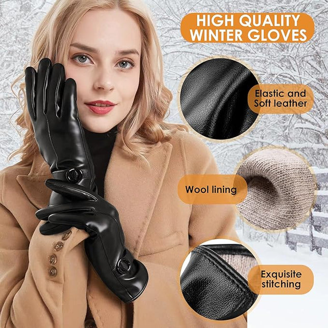 Dsane Womens Winter Leather Gloves Touchscreen Texting Warm Driving Lambskin Gloves for Christmas Gifts