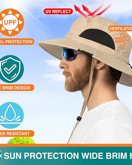 SUN CUBE Wide Brim Sun Hat Men Women, Fishing Hats Sun UV Protection, Mens Hiking Bucket Hat Safari Beach Boonie, UPF 50+
